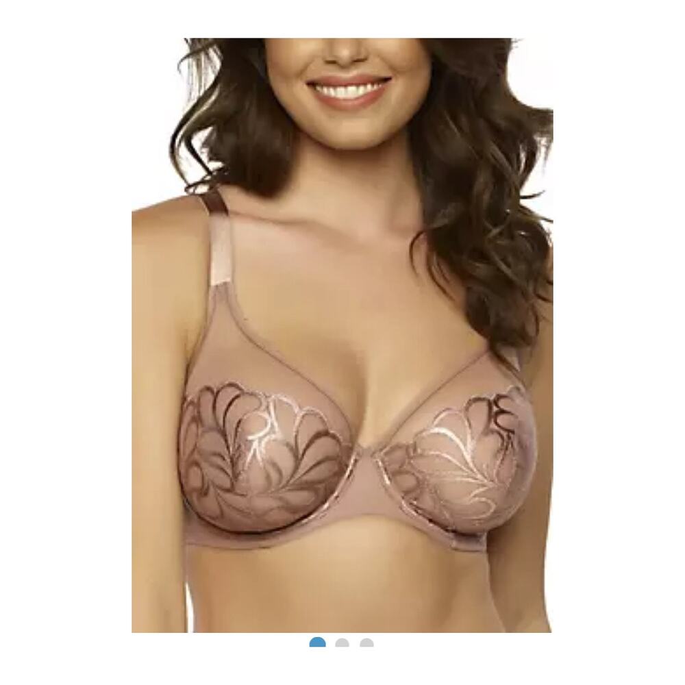 Paramour Rose Tan Lotus Embroidered Lace Bra Unlined Size 36D Sheer Sculpting - Picture 1 of 6